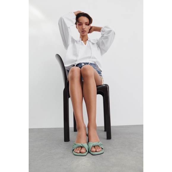 Zara New Knotted Heeled Leather Sandals 7.5 / 38 Seafoam Green NWT - Picture 6 of 16